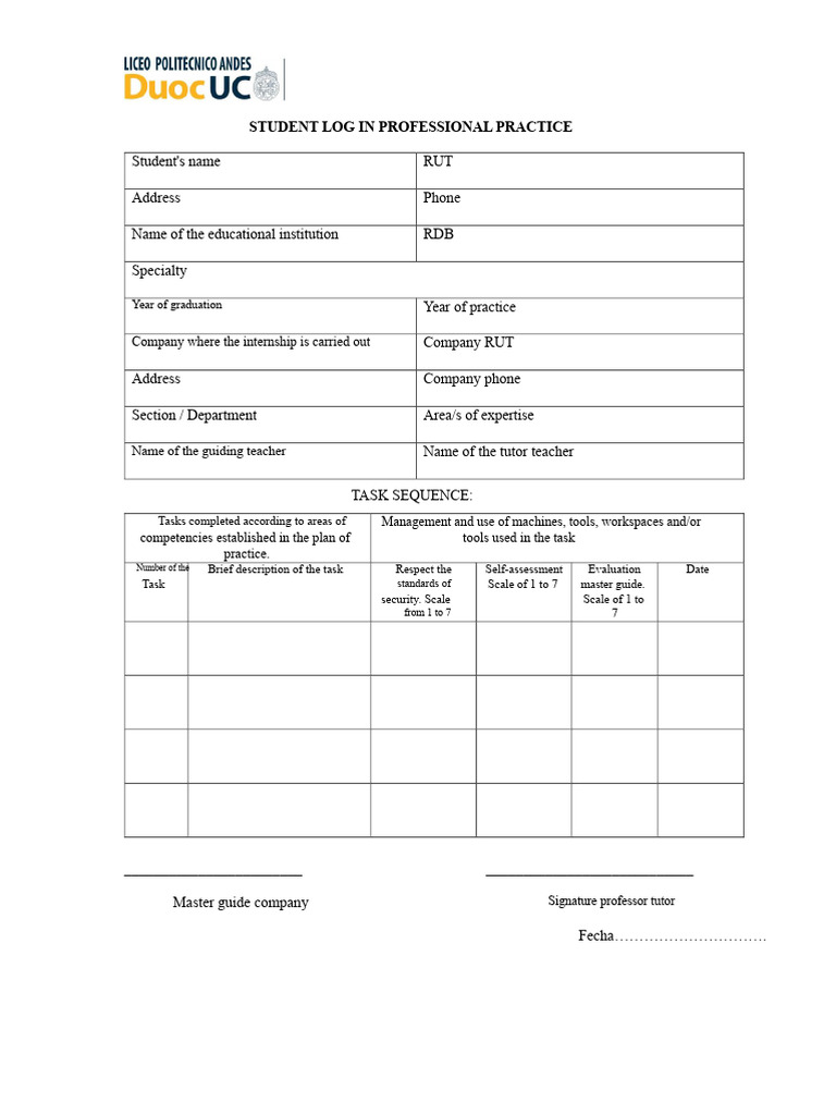 Student Log for Professional Practice | PDF