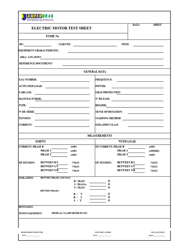 Electric Motor Test Sheet - EMTS | PDF | Electric Current | Volt