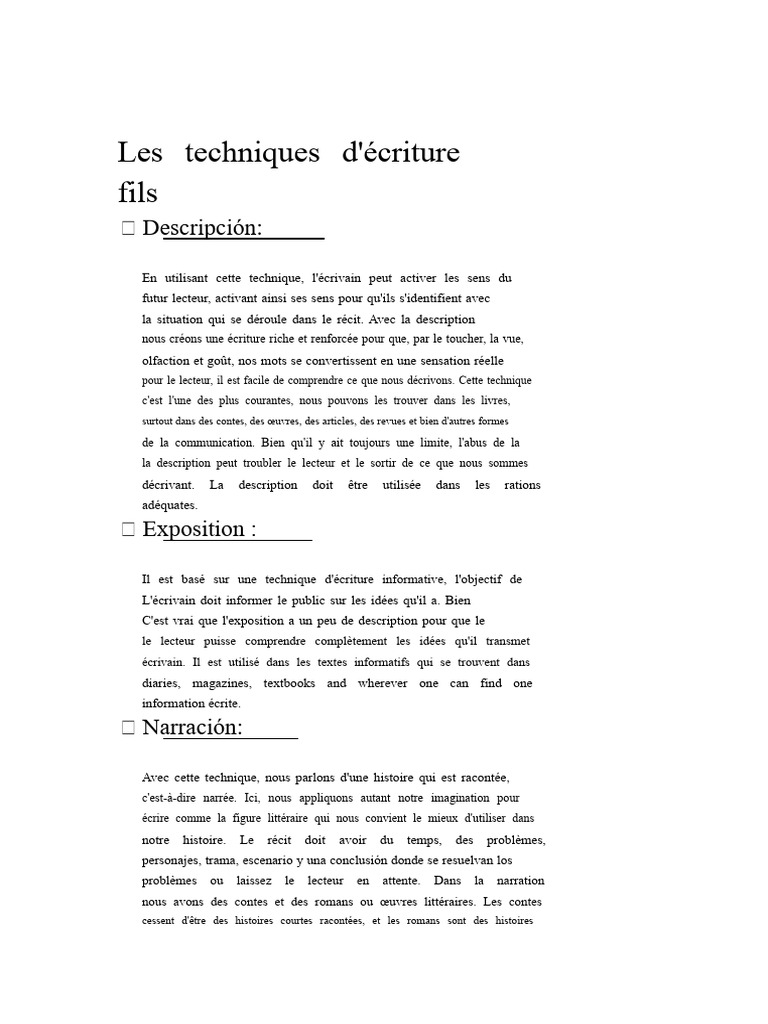 Techniques d'écriture : description et narration | PDF