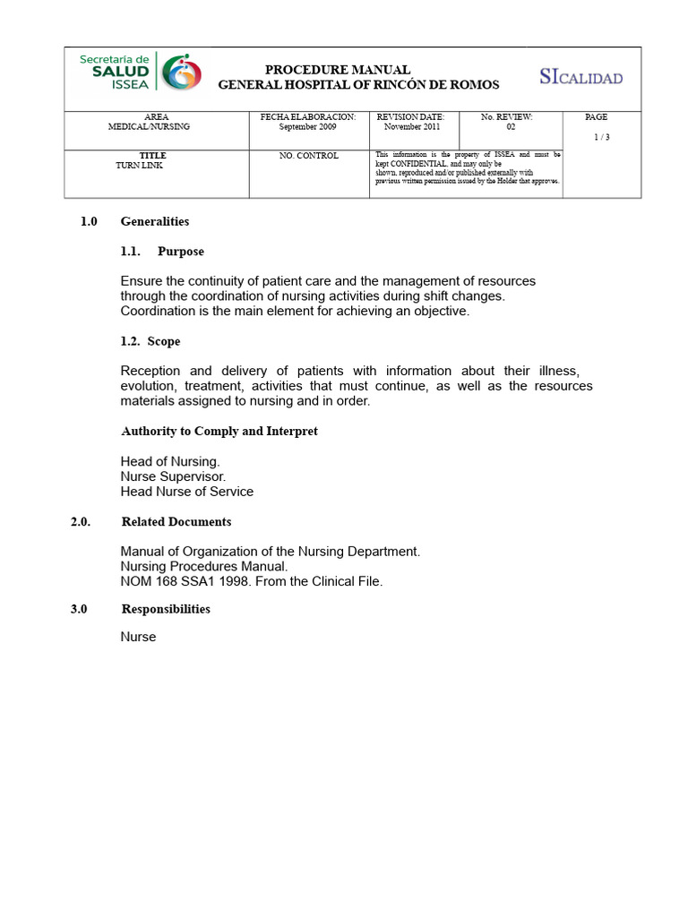 Nursing Shift Change Procedures | PDF | Nursing | Hospital