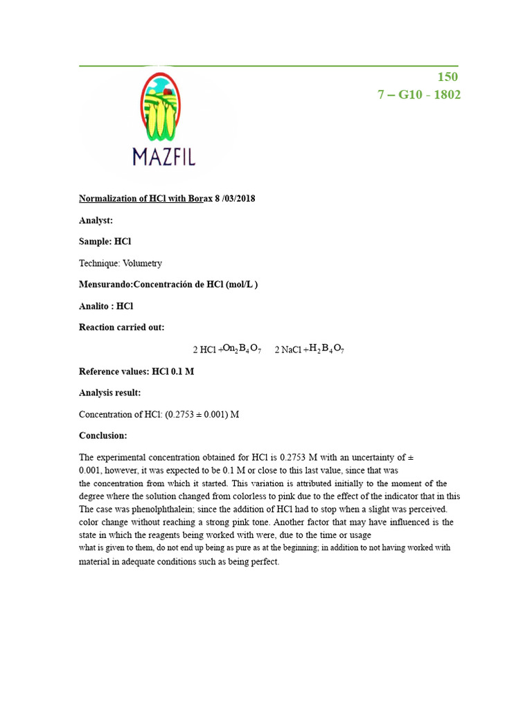 HCl, NaOH, and Acetic Acid Concentration Analysis | PDF | Hydrochloric ...