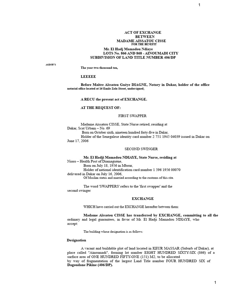 Land Exchange Agreement in Dakar | PDF | Common Law | Justice