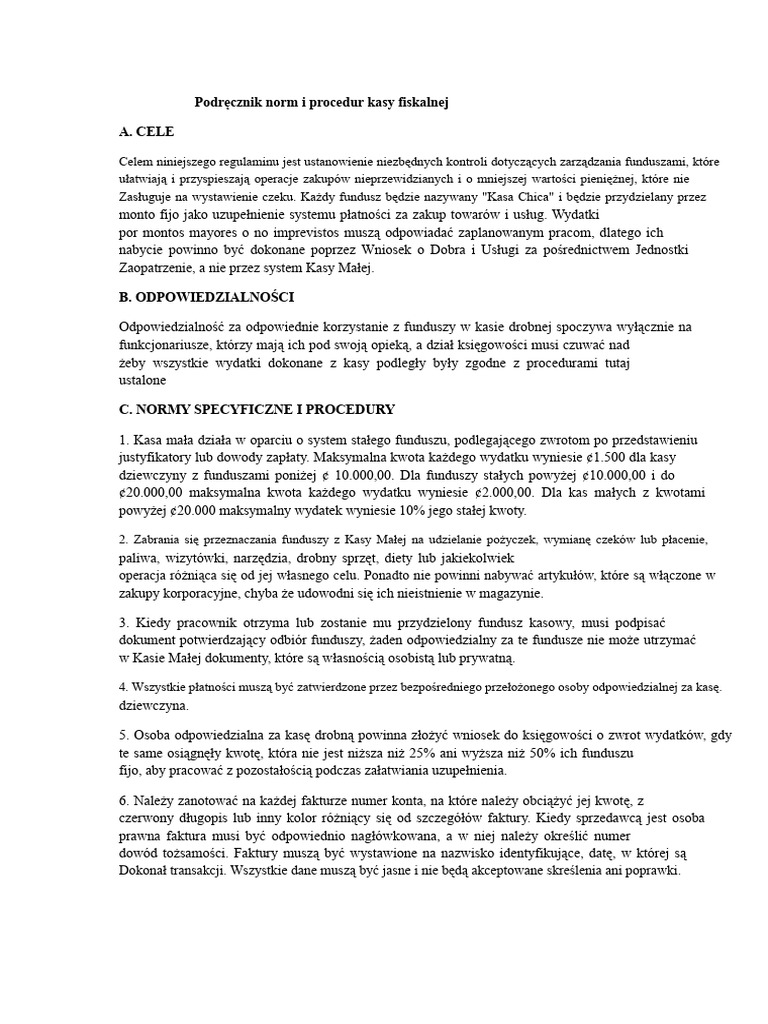Podręcznik Procedur Kasy Wydatkowej | PDF