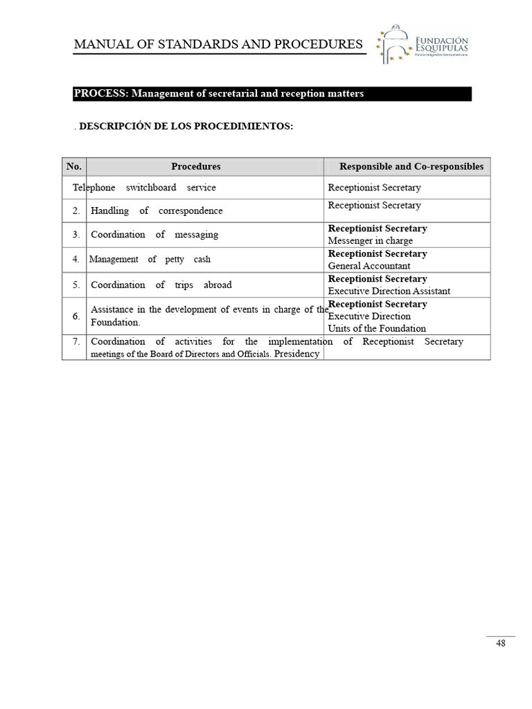 Foundation Reception Procedures Manual | PDF | Receipt | Secretary