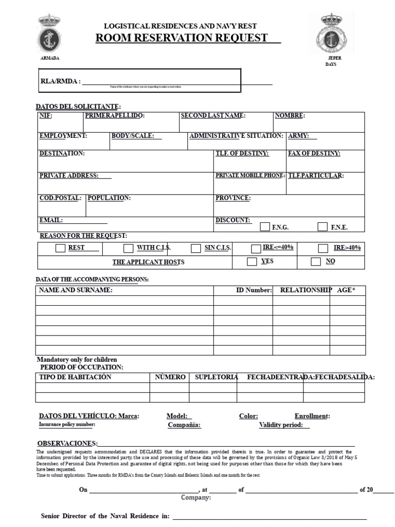 Reservation Request Model Rla-Rmda.. | PDF
