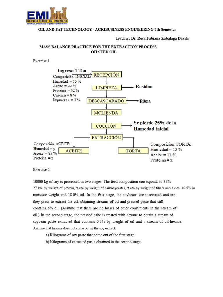 Oil Extraction Mass Balance Practice | PDF