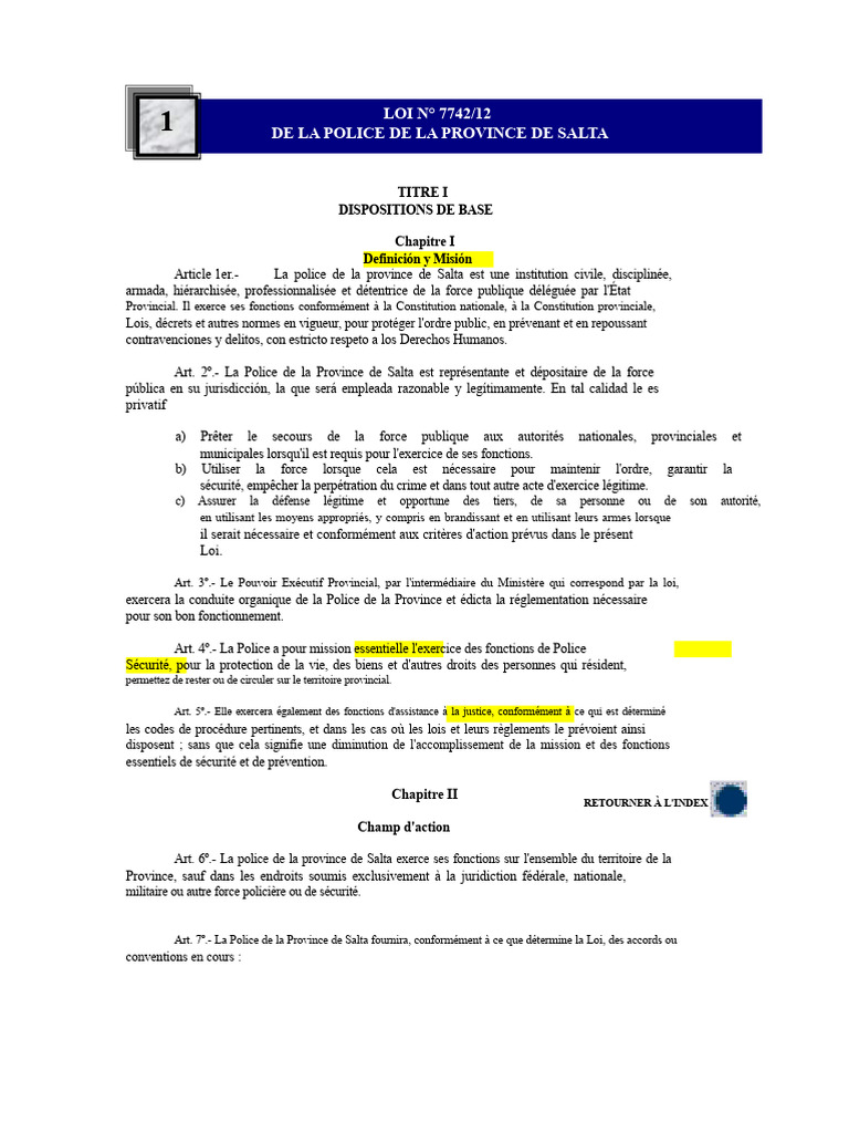 Loi sur la Police de Salta : Dispositions Clés | PDF | Police | Sécurité