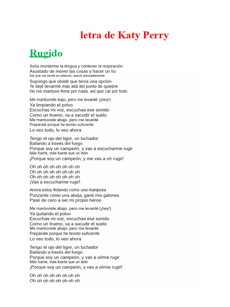 Letra de Roar | PDF