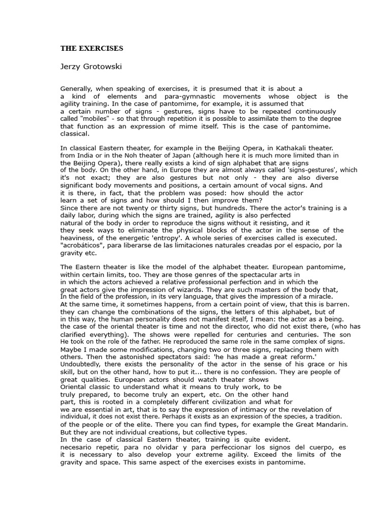 The Grotowski Exercises PDF Gymnastics Relaxation (Psychology)