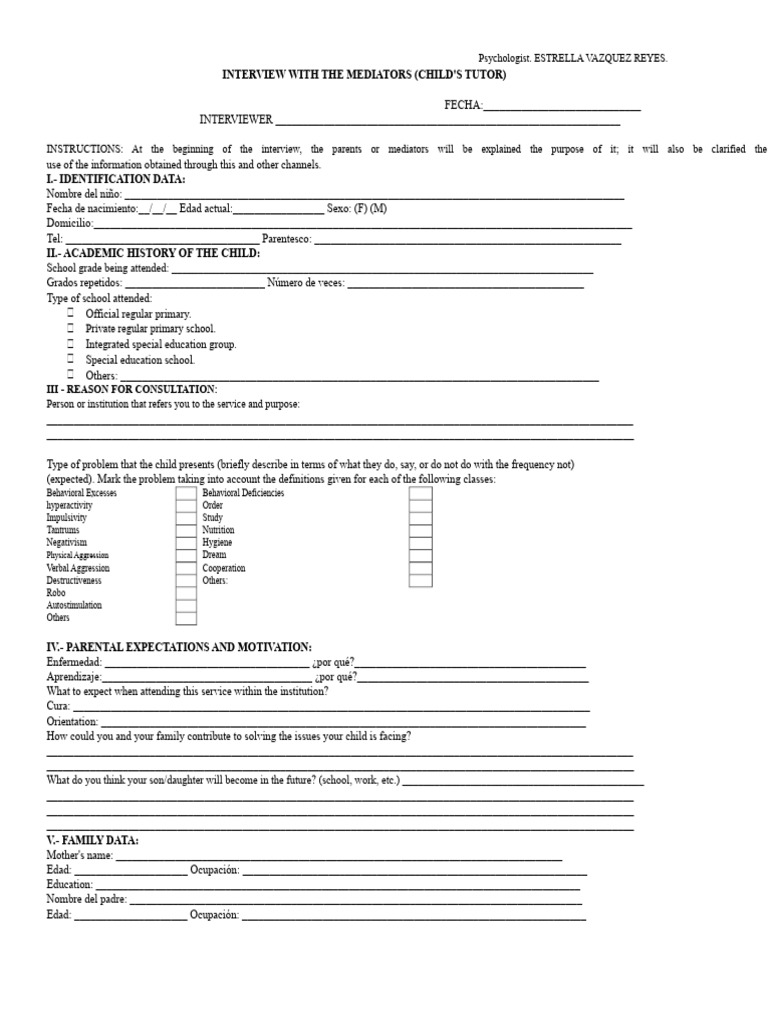 Interview Format For Parents. | PDF | Prenatal Development | Pregnancy