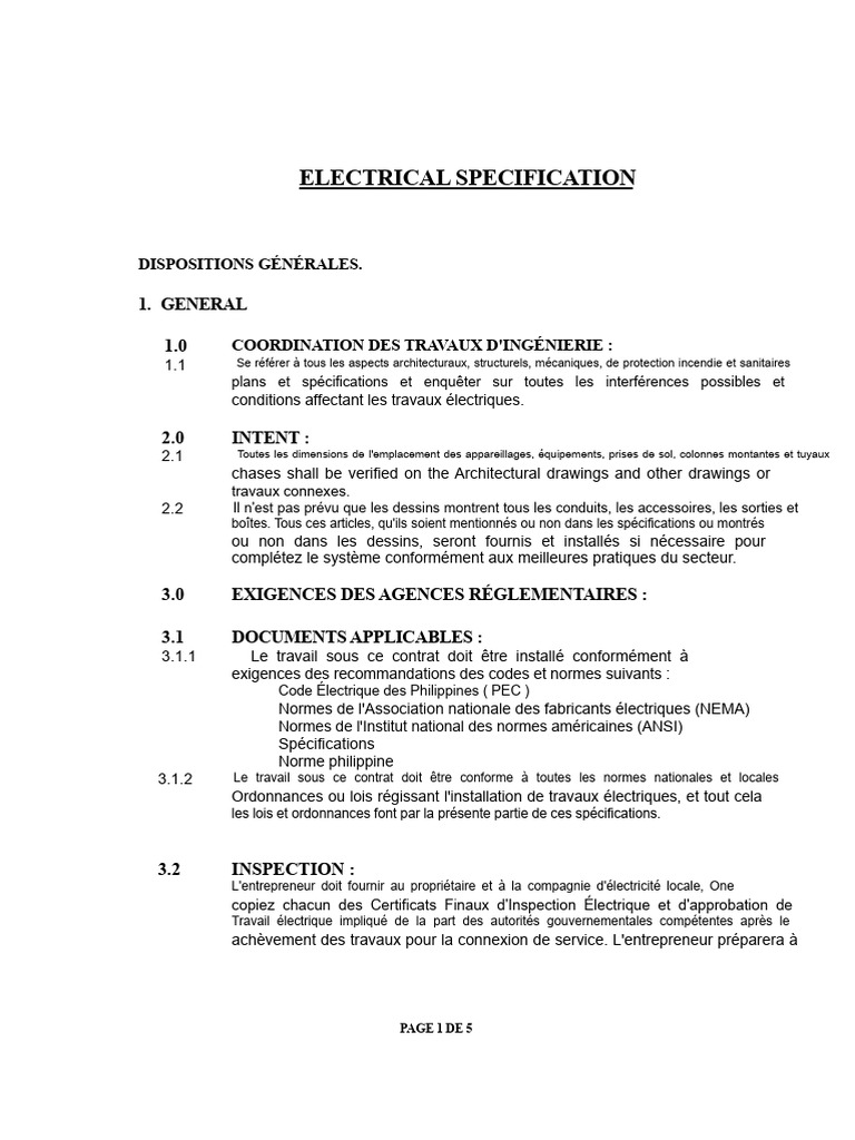 Spécifications Électriques Générales | PDF | Architecte