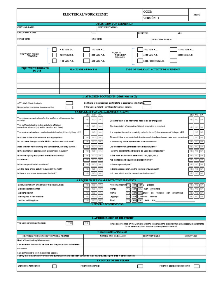 Electrical Work Permit | PDF
