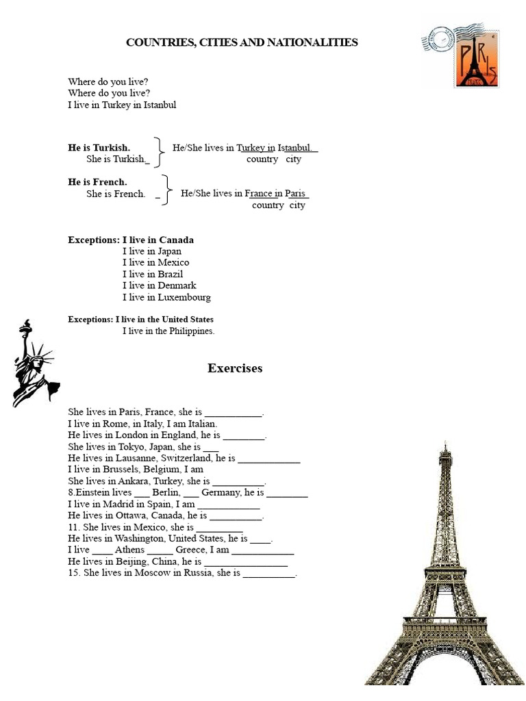 Countries and Nationalities Grammatical Exercise Worksheet 43031 | PDF ...