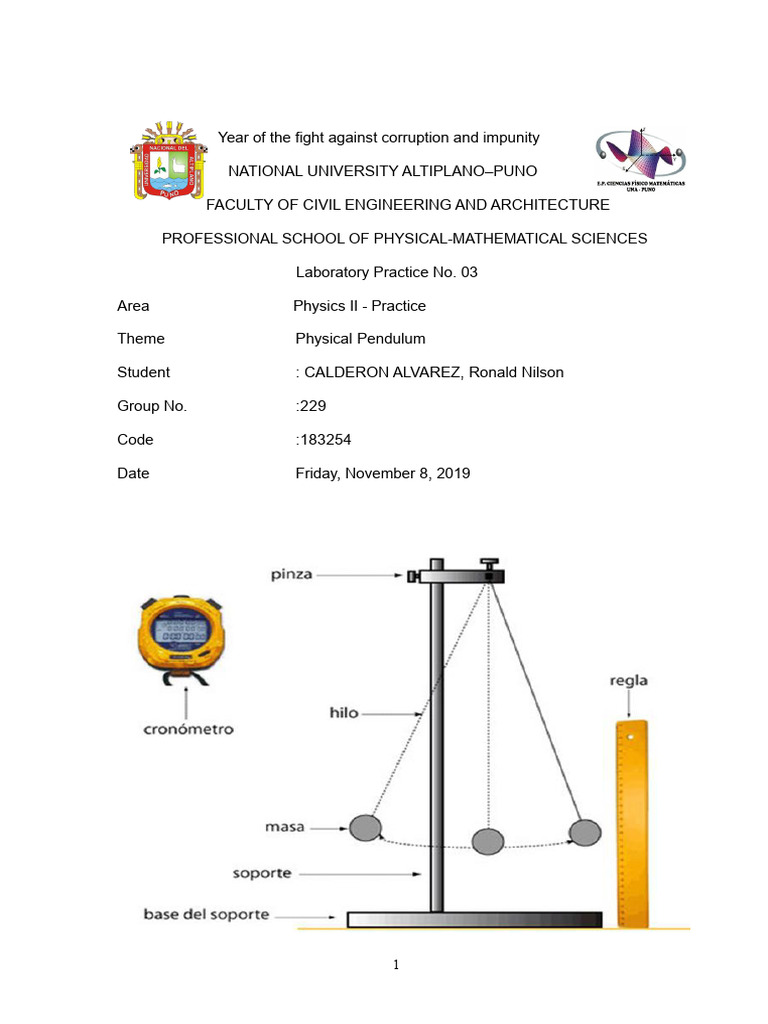 Physical Pendulum Experiment Guide | PDF | Pendulum | Physical Quantities