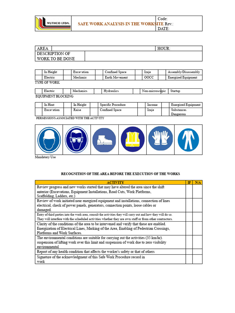 Safe Work Analysis Checklist Guide | PDF | Occupational Safety And ...