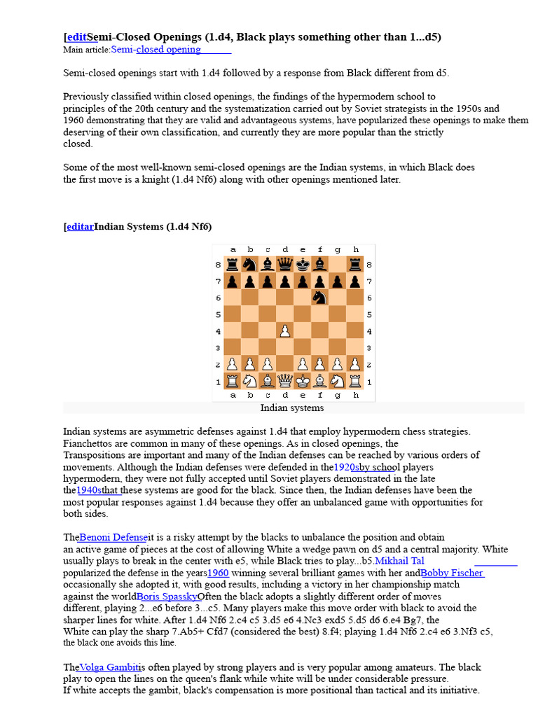 Semi-Closed Chess Openings Explained | PDF | Chess Openings | Chess