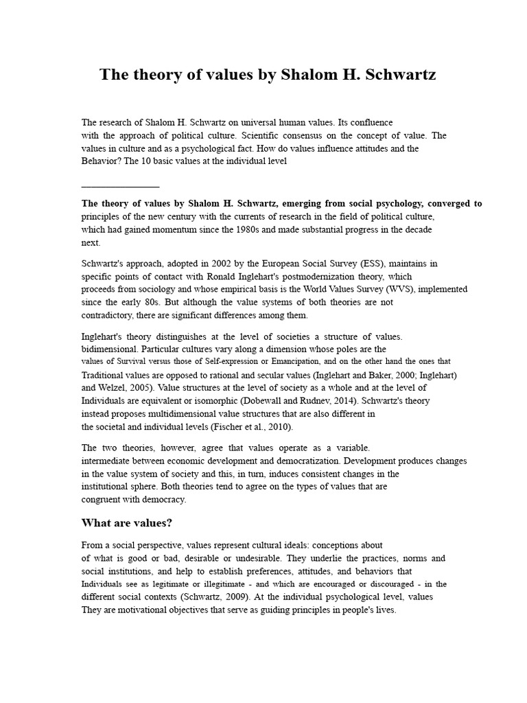 Schwartz's Theory of Universal Values | PDF | Value (Ethics) | Hedonism