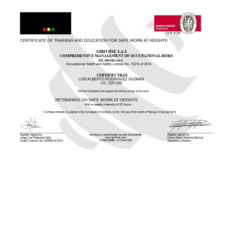 Safe Work at Heights Training Certificate | PDF