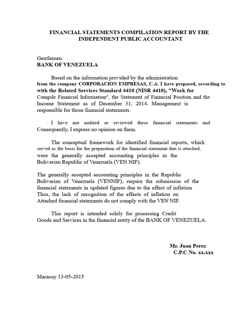 Compilation Report for Financial Statements | PDF