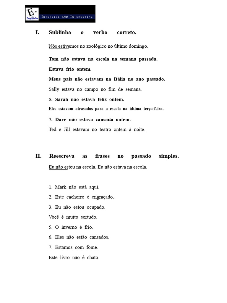 Sublinhe o Verbo Correto. | PDF