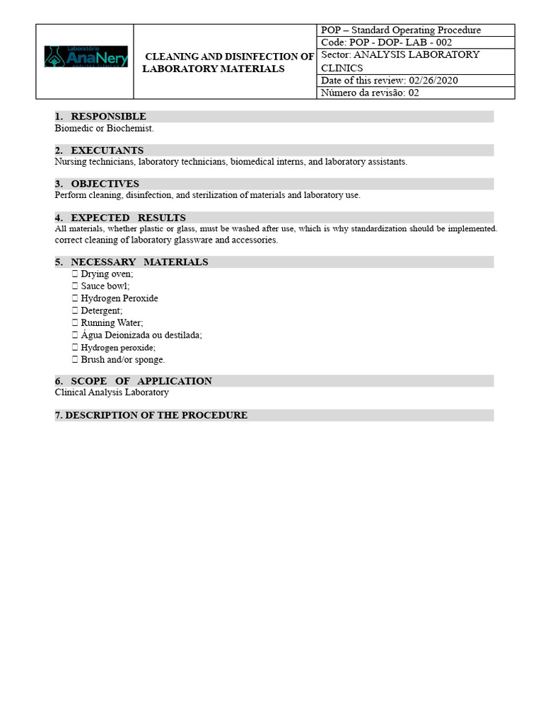 Lab Material Cleaning SOP Guide | PDF