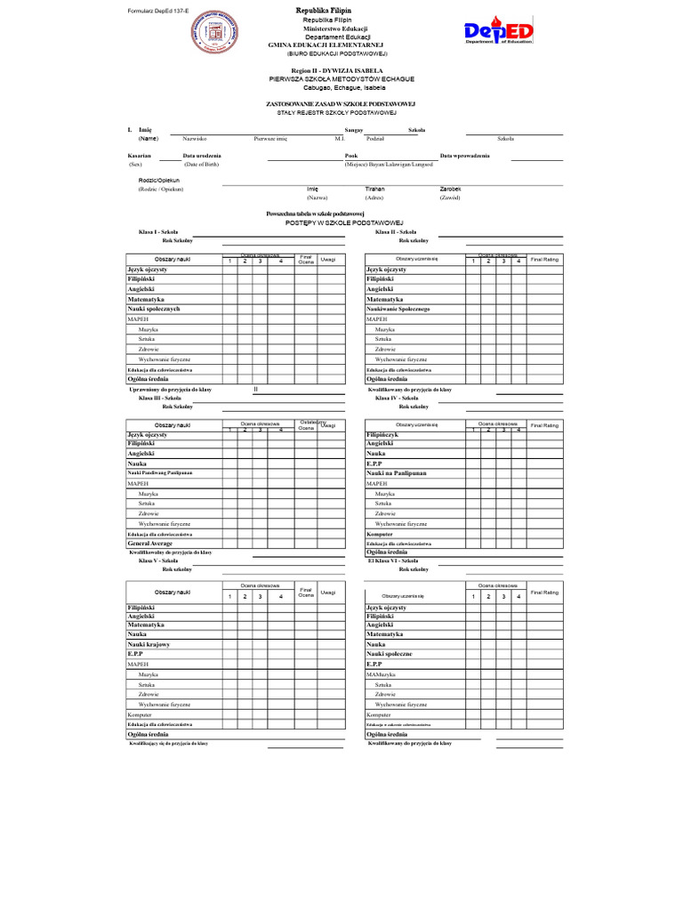 Formularz DepEd 137 Dla Szkół Podstawowych | PDF