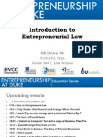 Introduction To Entrepreneurial Law: Bill Brown 80 9/30/10, 7pm Room 3041, Law School