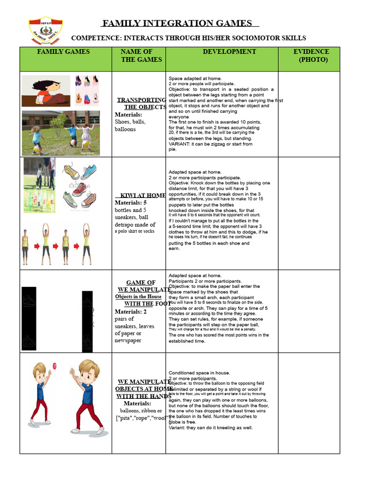 FAMILY INTEGRATION GAMES - (SHEET) | PDF | Sports Rules And Regulations ...