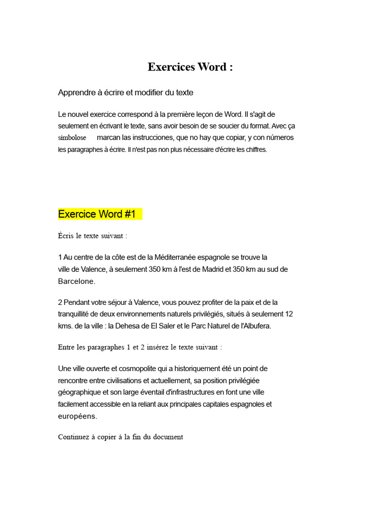 Exercices pratiques sur Microsoft Word | PDF | Microsoft Word