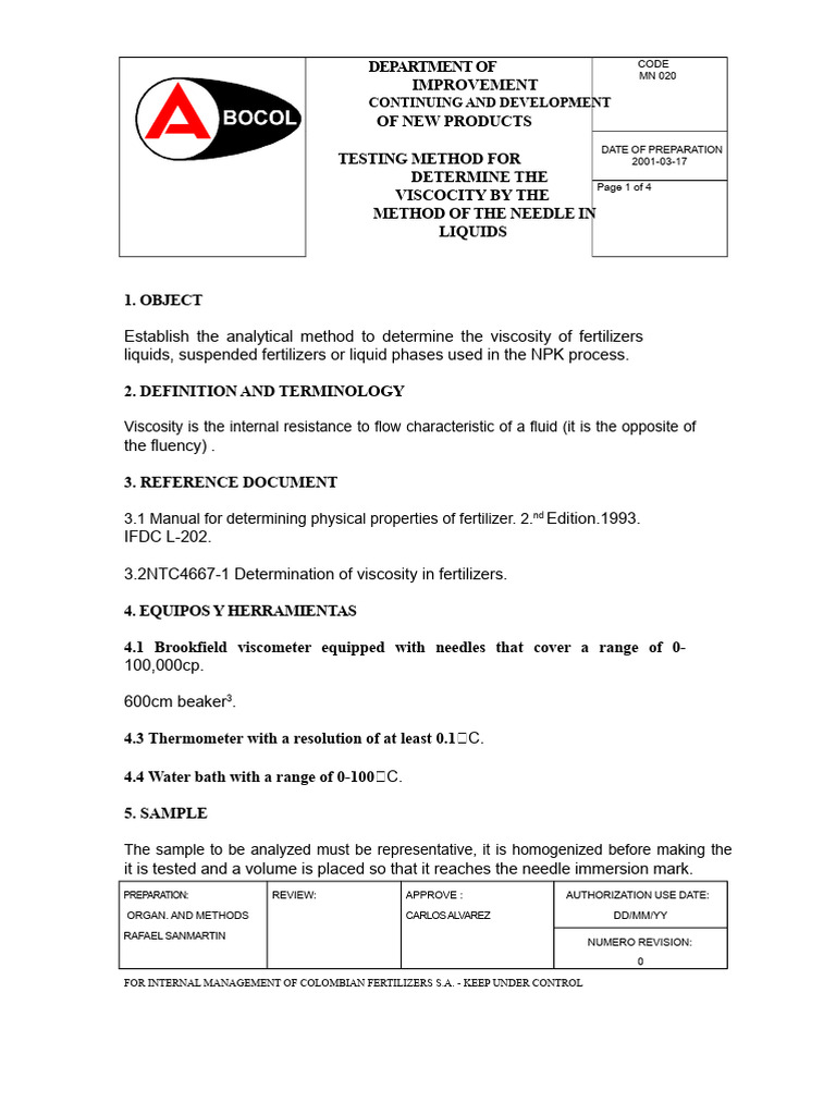 Viscosity Testing Method for Fertilizers | PDF | Viscosity | Liquids