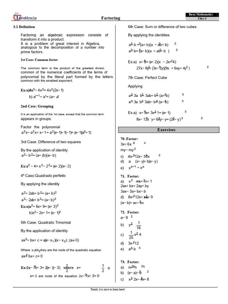 Class 3 Factoring Techniques Guide | PDF | Factorization | Mathematics