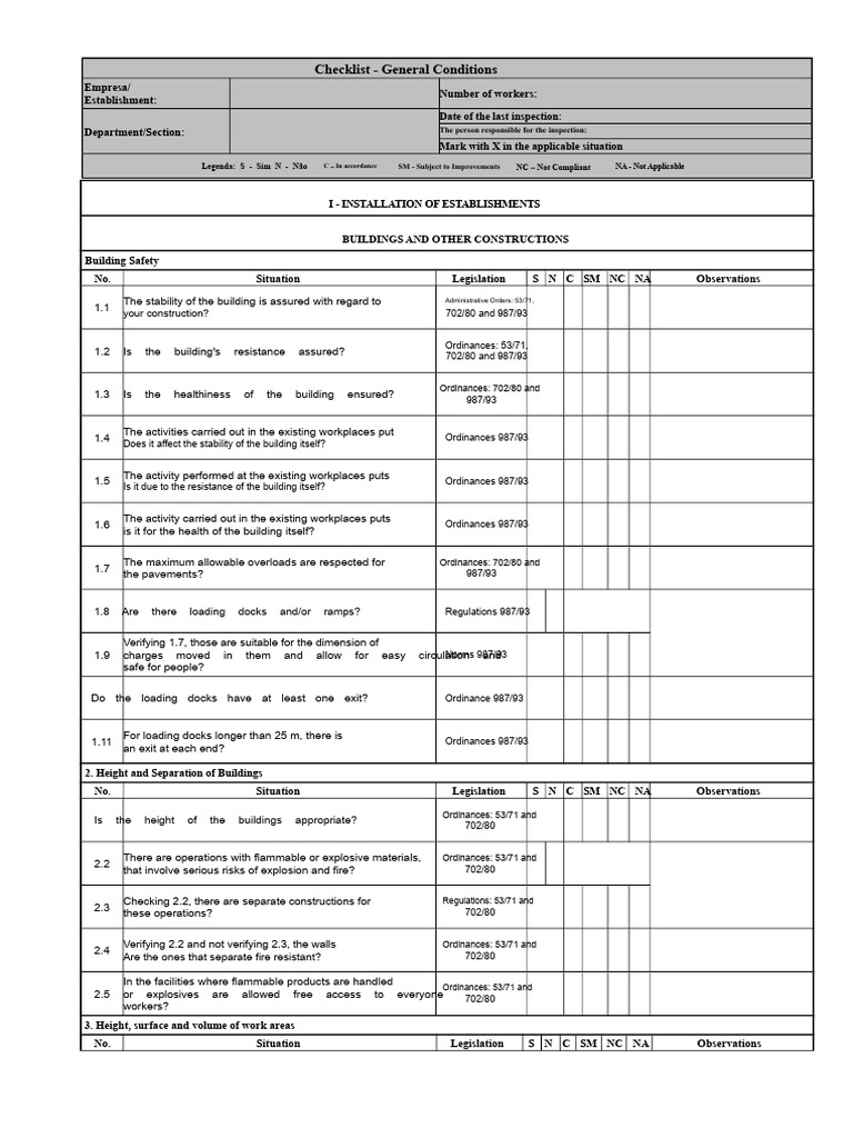 Workplace Safety Compliance Checklist | PDF | Door | Stairs
