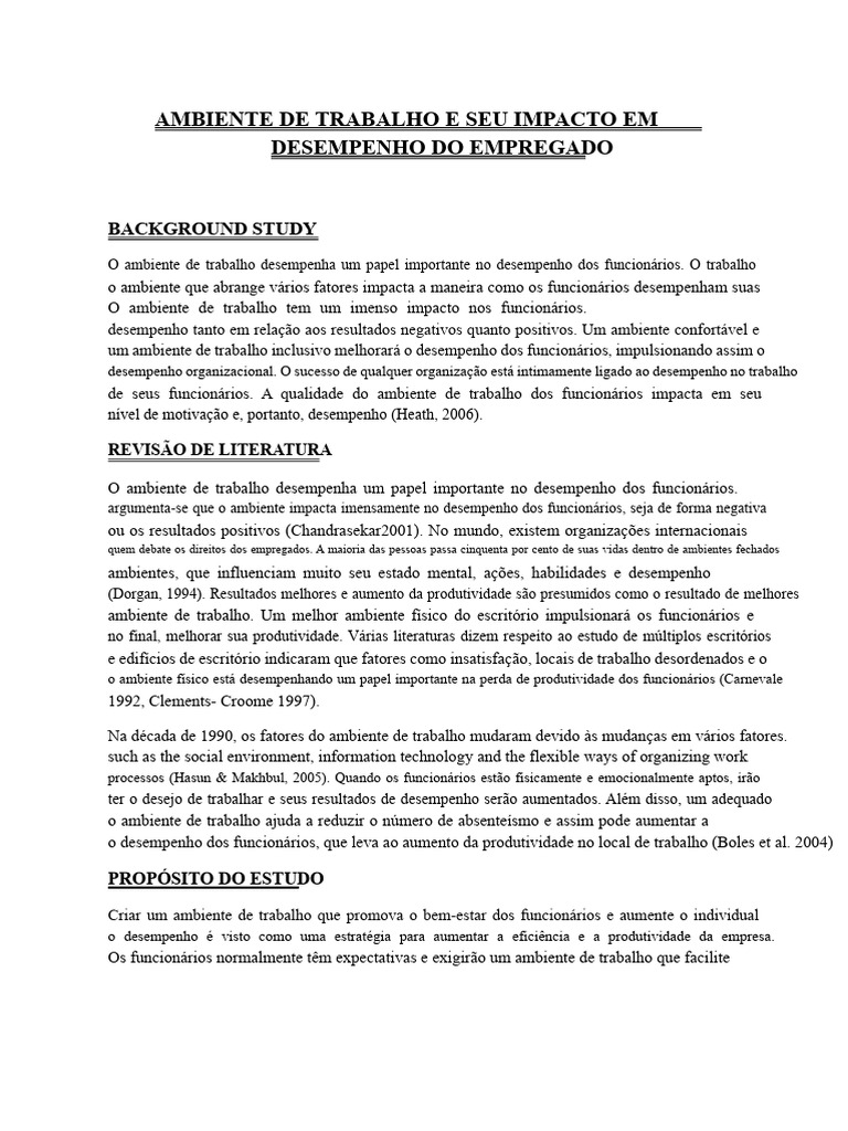 Impacto do Ambiente de Trabalho no Desempenho | PDF | Motivação ...