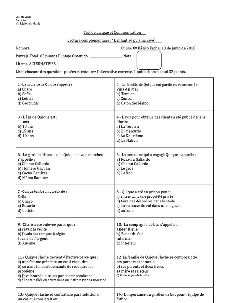 Test de Langue sur 