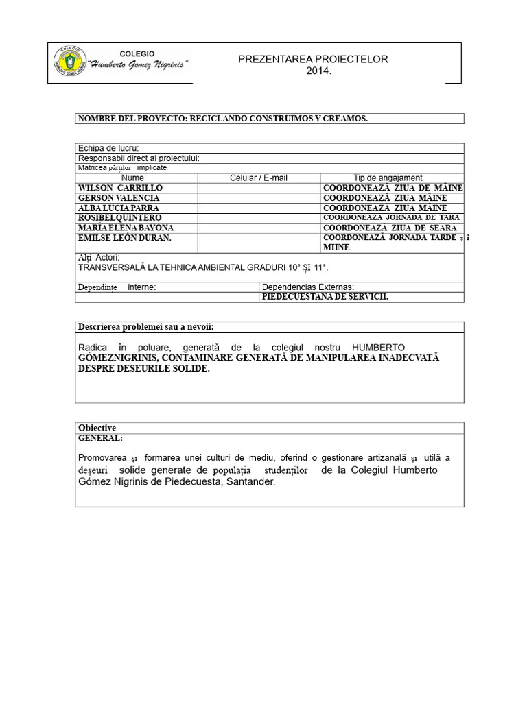 Format Proiect de Reciclare Hugoni | PDF