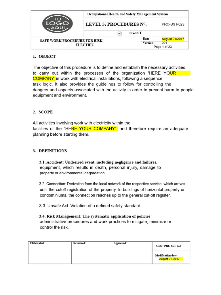 Electric Safety Work Procedures Guide | PDF | Fuse (Electrical) | Voltage