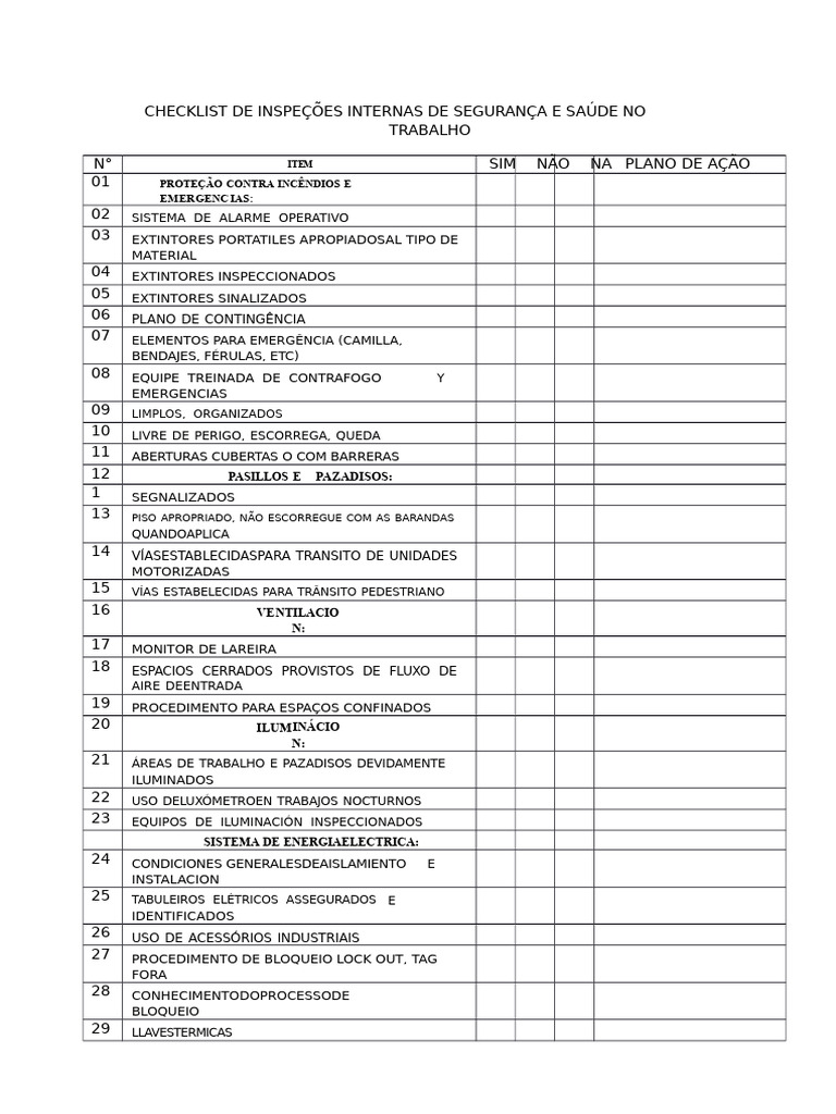 Checklist de Segurança e Saúde no Trabalho | PDF