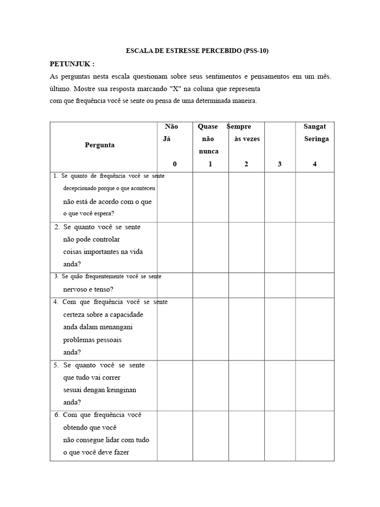 Escala de Estresse Percebido (PSS-10) | PDF