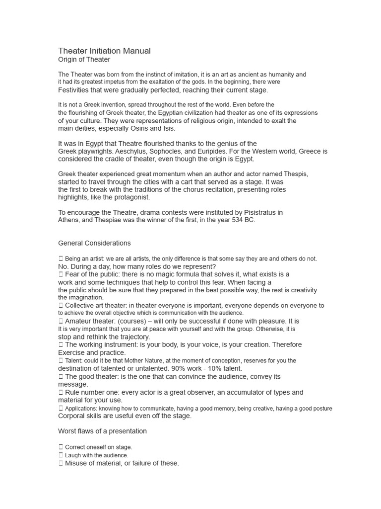 Theater Initiation Guide And Techniques Pdf Theatre Sophocles 