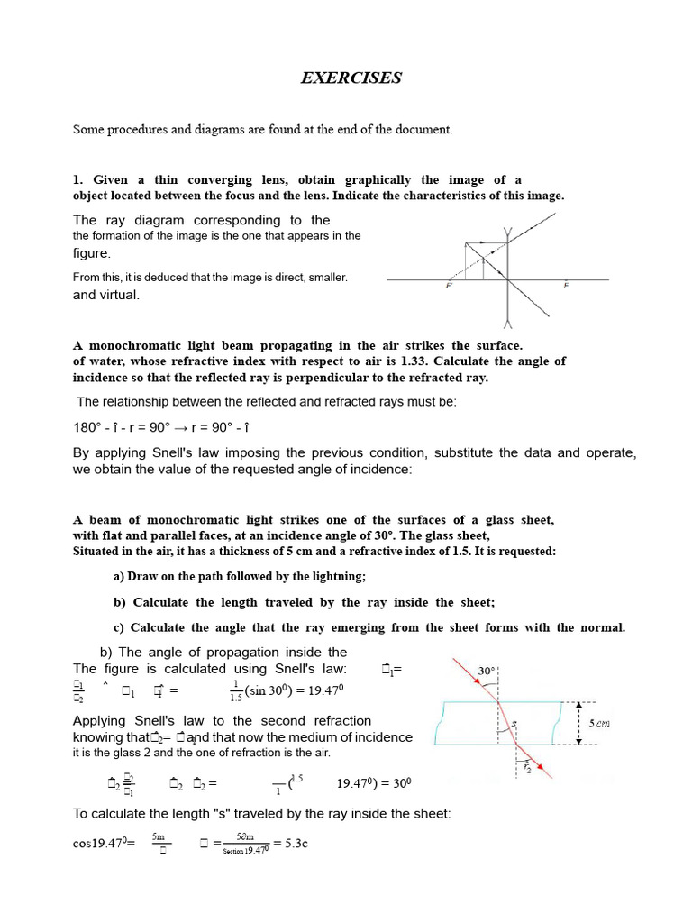 Lens and Mirror Image Formation Exercises | PDF | Refraction | Optics