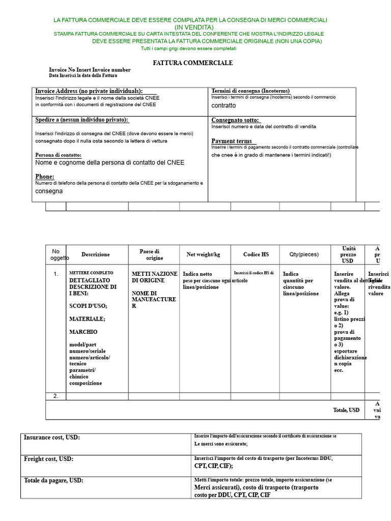 Modello Di Fattura Commerciale | PDF
