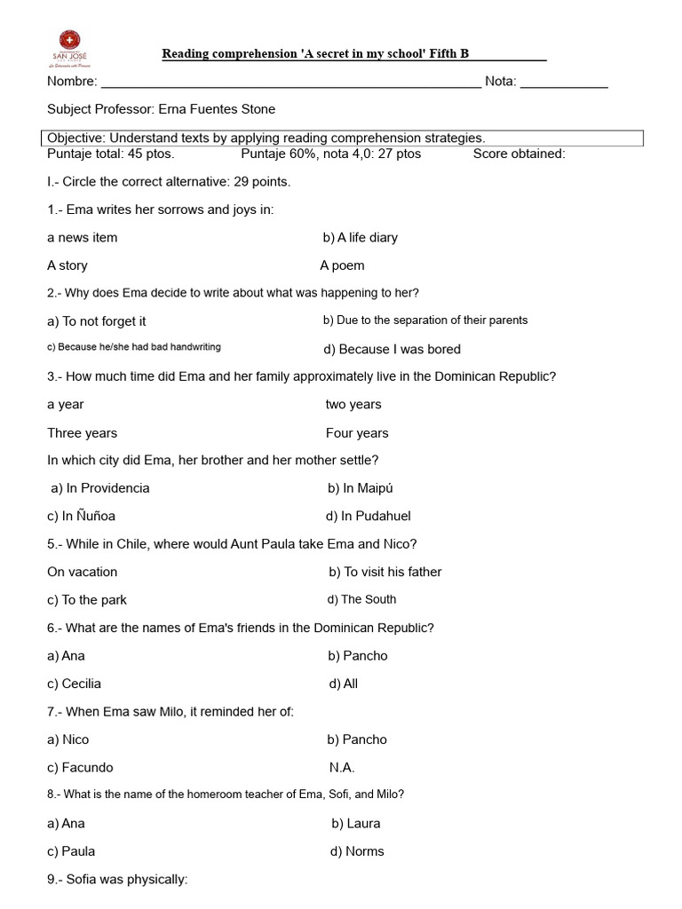 Reading Comprehension: Ema's Story | PDF | Reading Comprehension