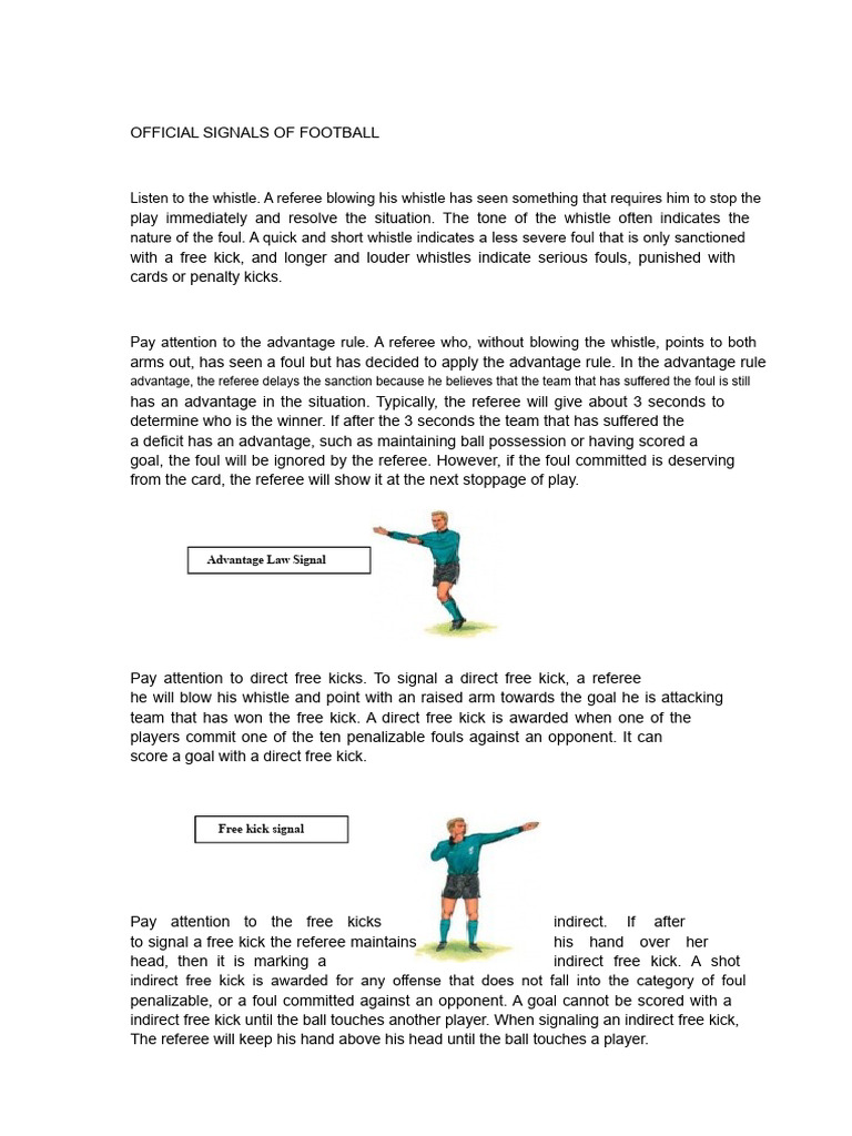 Football Referee Signal Guide | PDF | Association Football | Football Codes