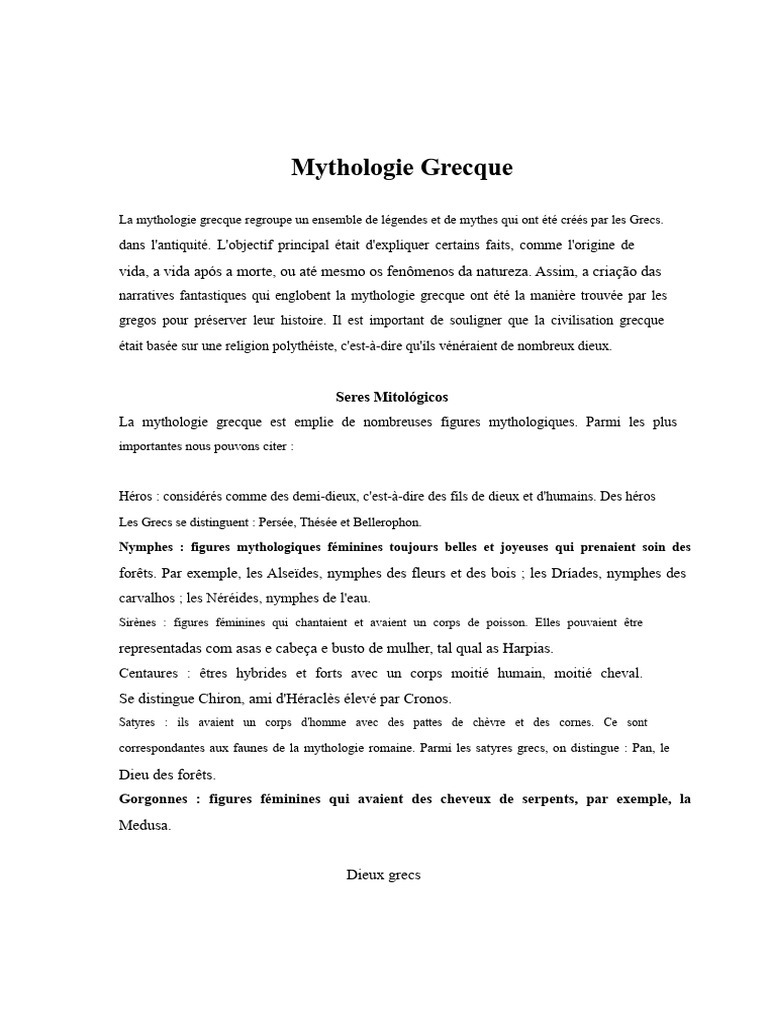 Introduction à la Mythologie Grecque | PDF | Mythologie grecque ...