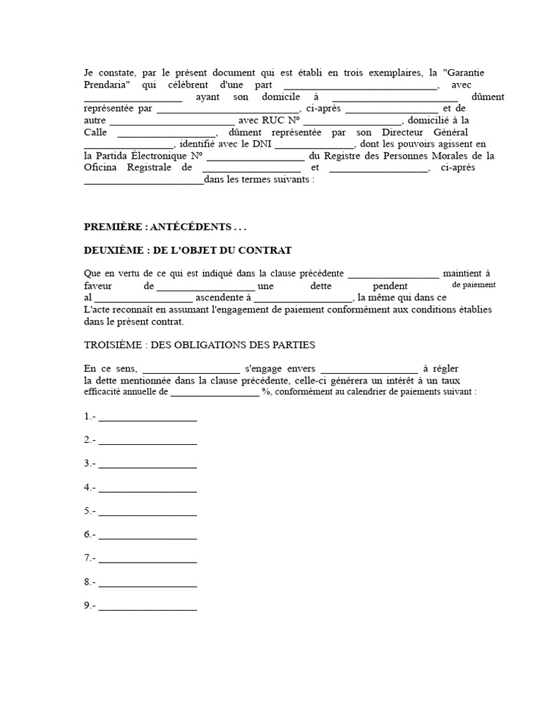 Contrat de Garantie Prendaria détaillé | PDF