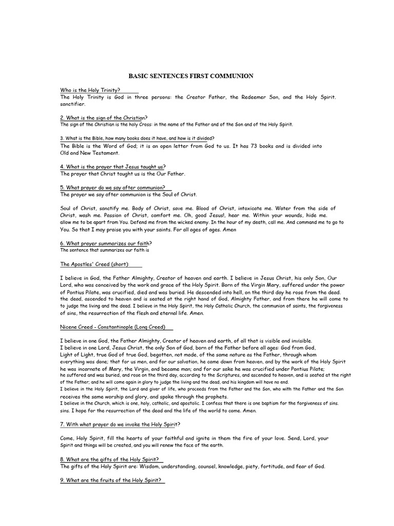 First Communion Basics and Prayers | PDF | God The Father | God In ...