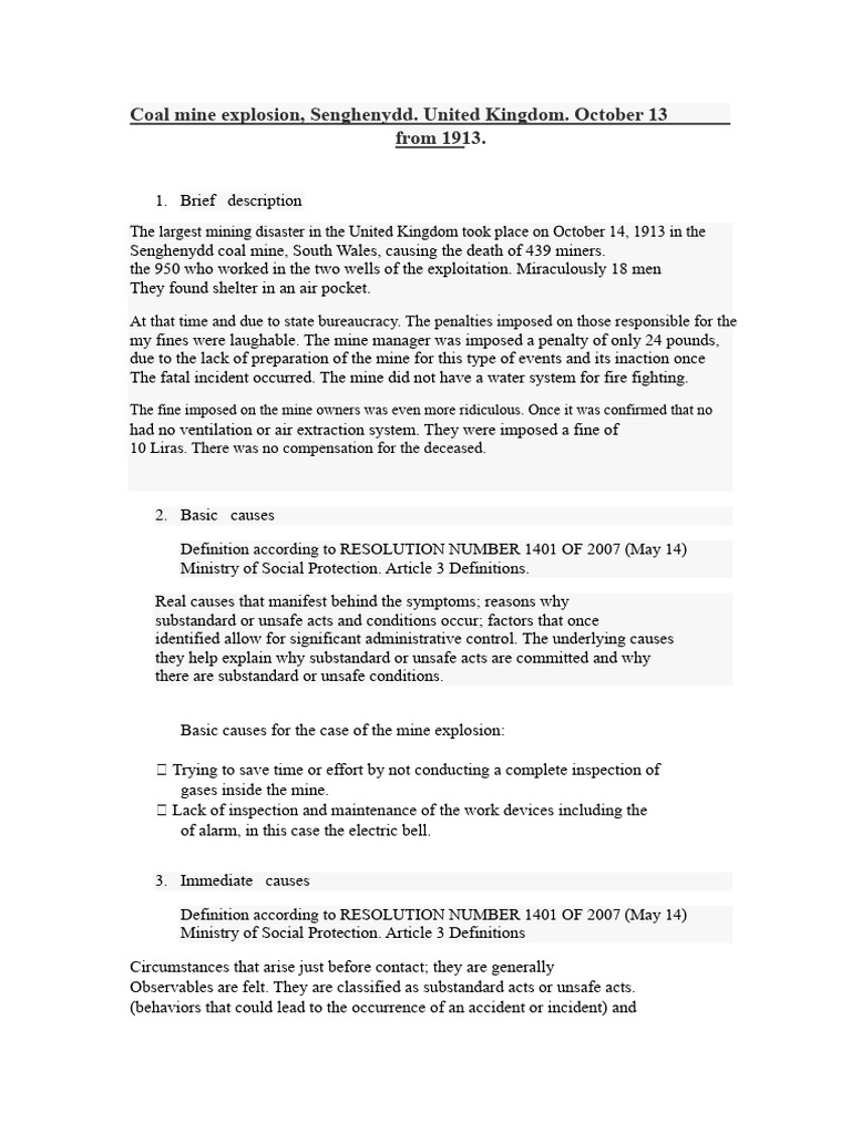 Senghenydd Coal Mine Disaster 1913 | PDF | Mining | Occupational Safety ...