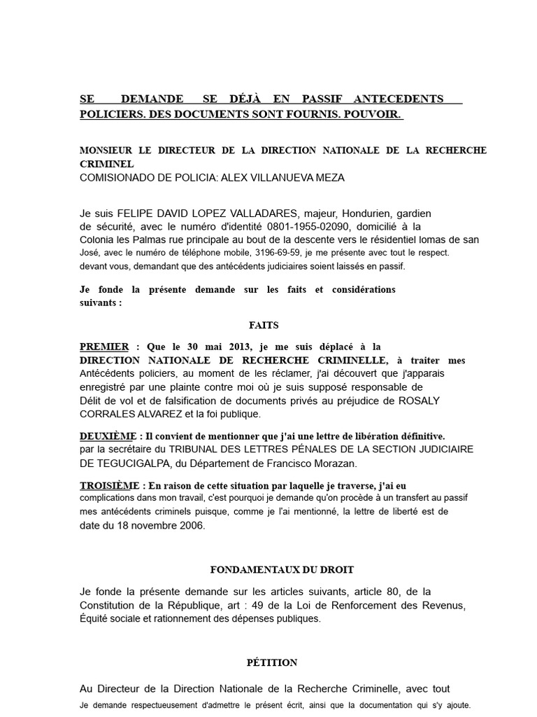 Demande de mise en passif d'antécédents judiciaires | PDF | Sphère ...