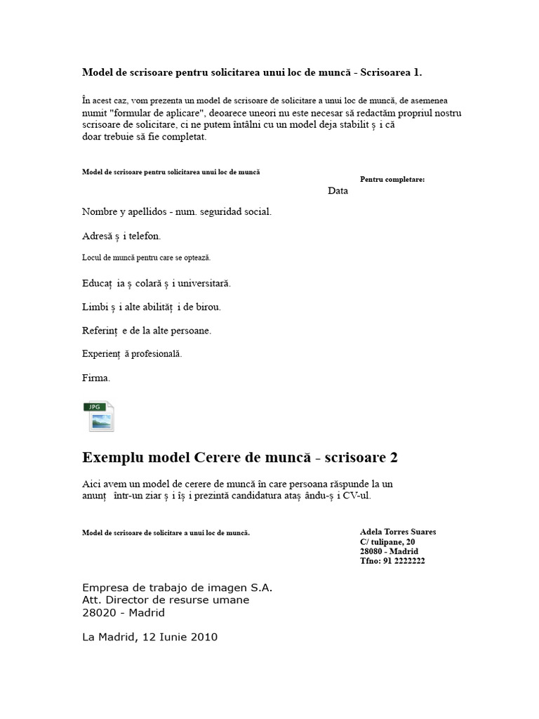 Model Scrisoare de Solicitare A Unui Loc de Muncă | PDF
