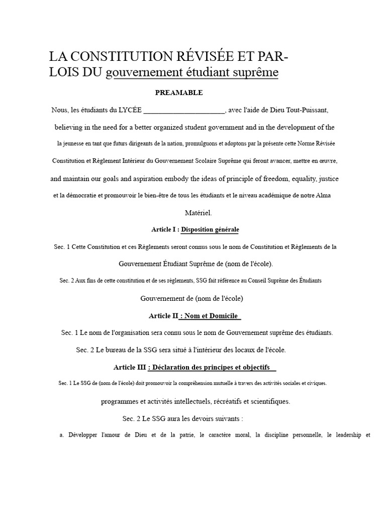 Constitution du Gouvernement Étudiant Suprême | PDF | Constitution ...